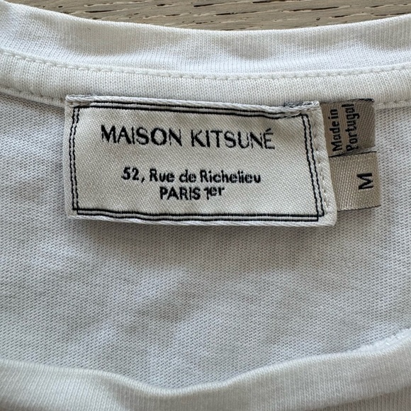 Maison Kitsune Sz M Tricolor Fox Patch Classic Pocket Tee-Shirt white Cotton - Picture 10 of 11